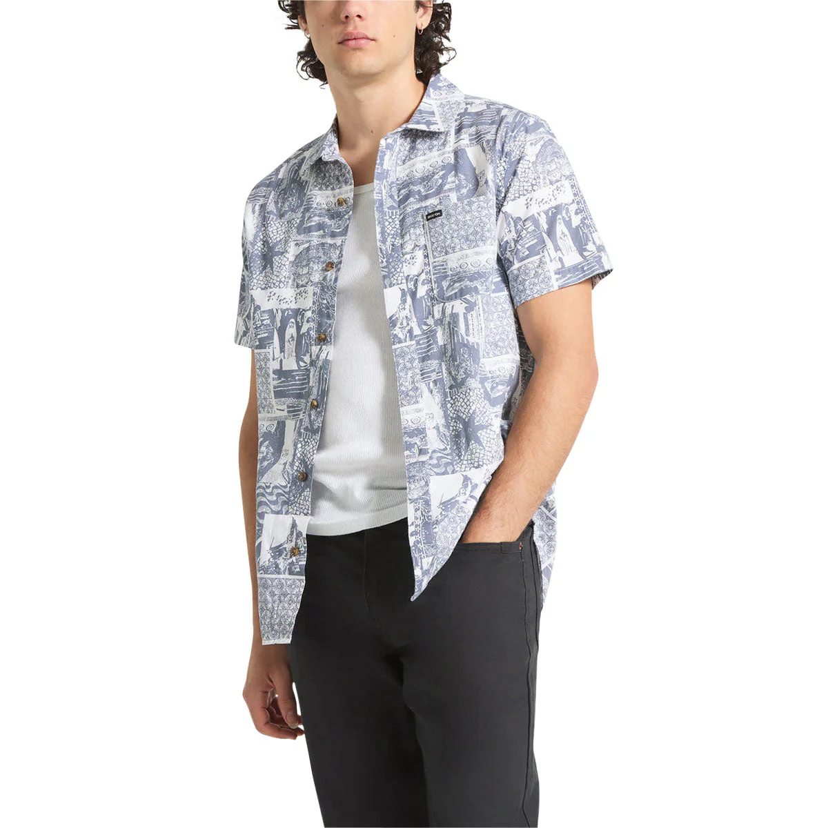 Brixton Charter Print Shirt - Navy/White Collage
