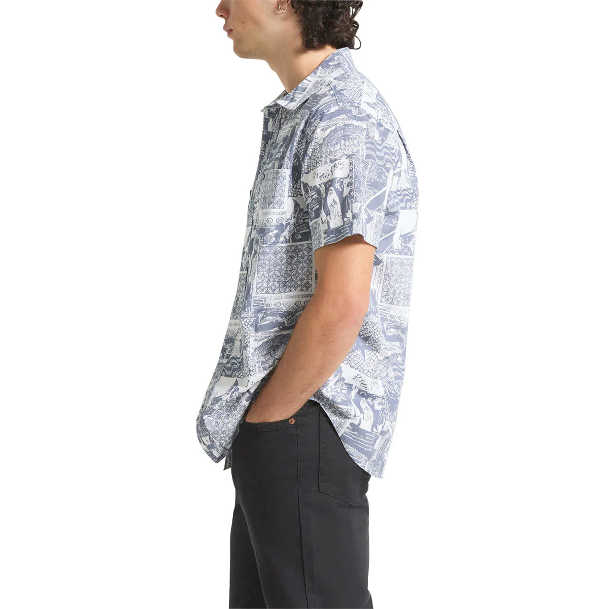 Brixton Charter Print Shirt - Navy/White Collage - Image 5
