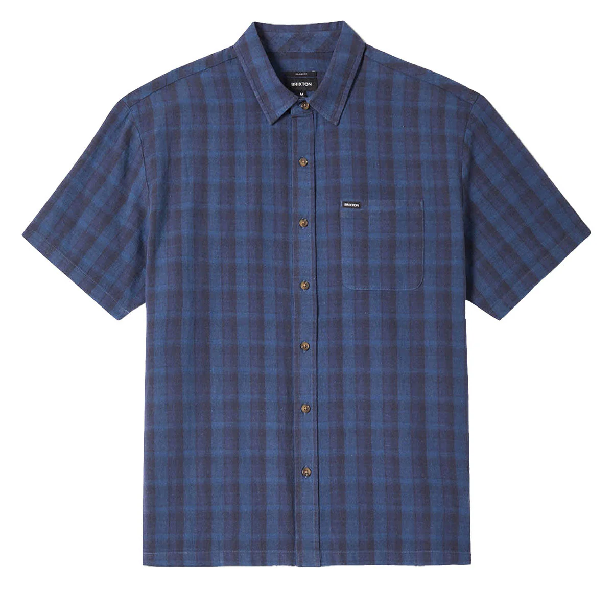 Brixton Cru Linen Blend Plaid Shirt - Dark Blue/Black Plaid