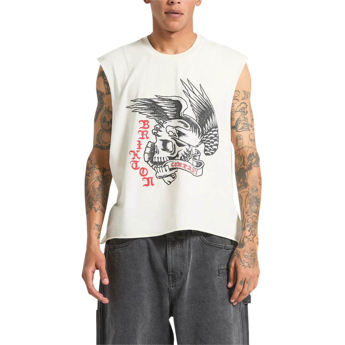 Brixton Wolcott Worn In Boxy Muscle Tank Top - Off White - Image 3