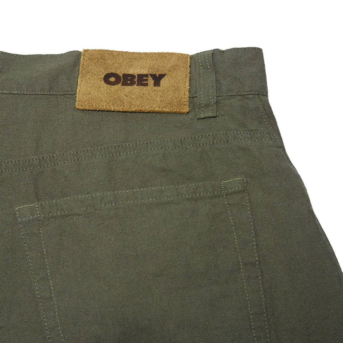 Obey Baggy Linen Devin Shorts - Smokey Olive - Image 4
