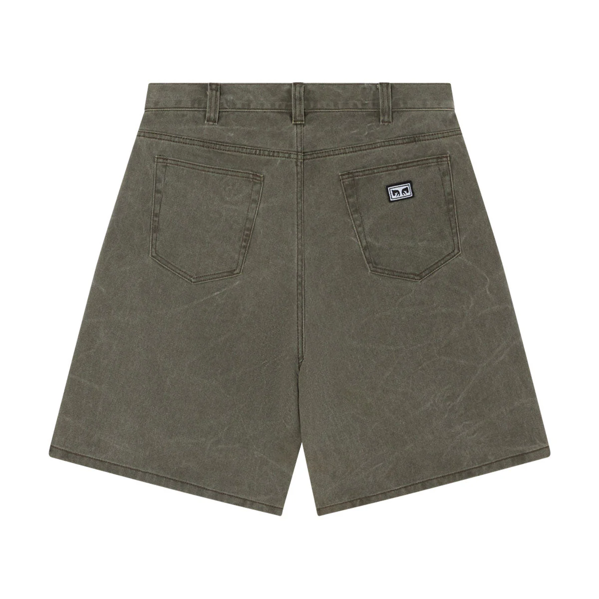 Obey Bigwig Baggy Denim Shorts - Black Olive Wrinkle Wash - Image 2