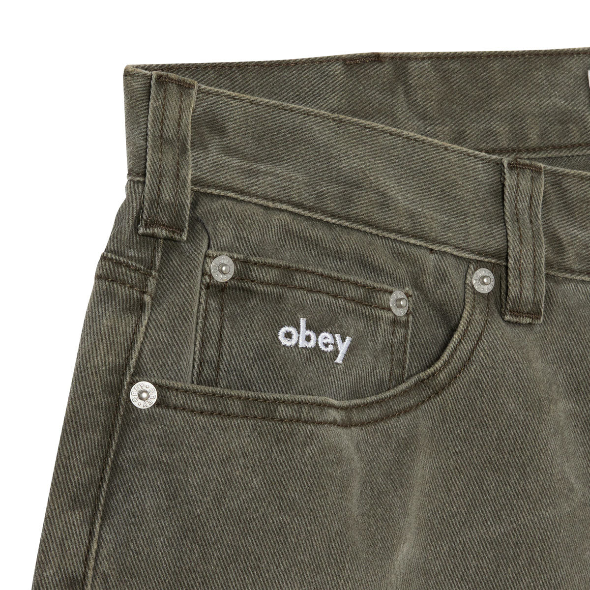Obey Bigwig Baggy Denim Shorts - Black Olive Wrinkle Wash - Image 3