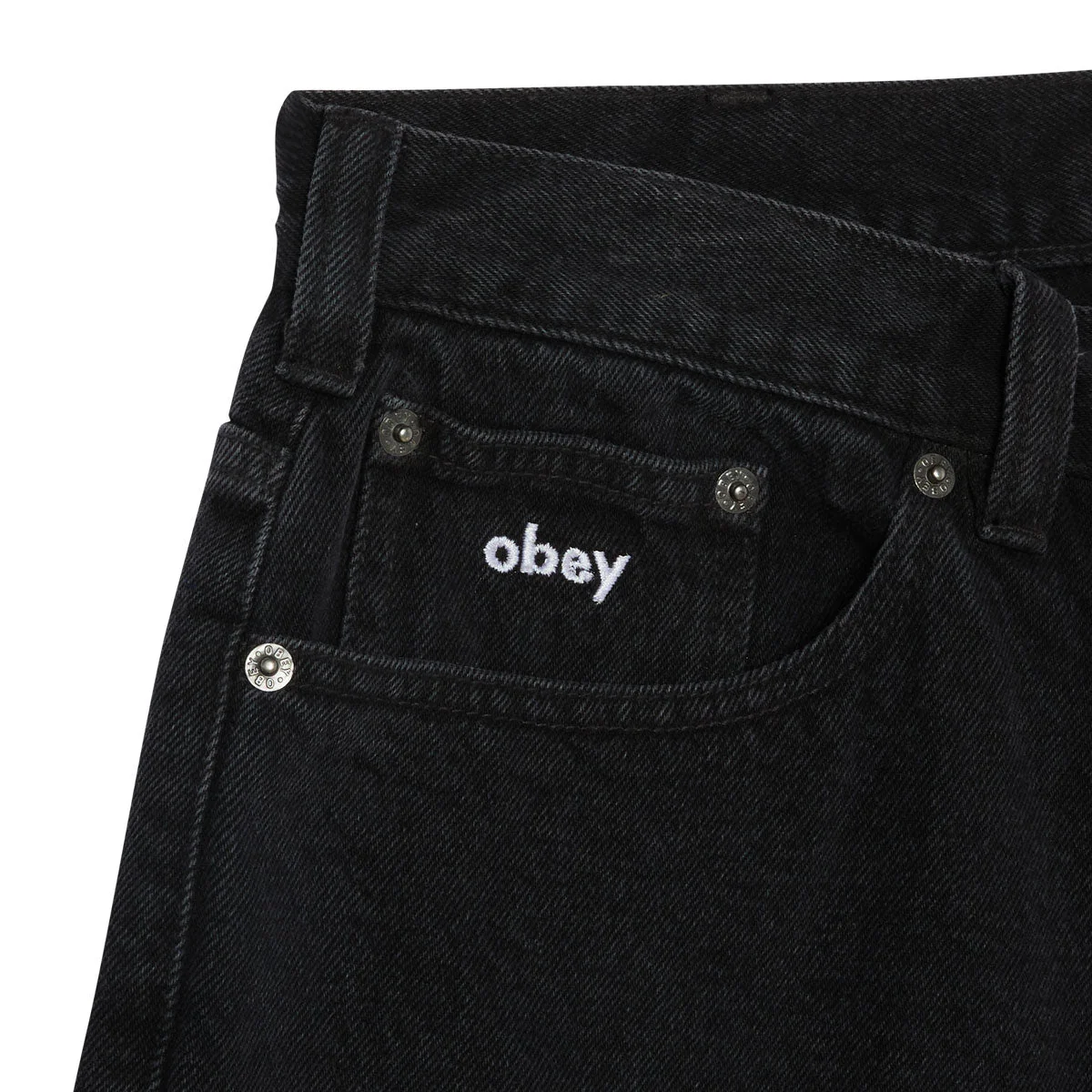 Obey Bigwig Baggy Denim Shorts - Washed Black - Image 3