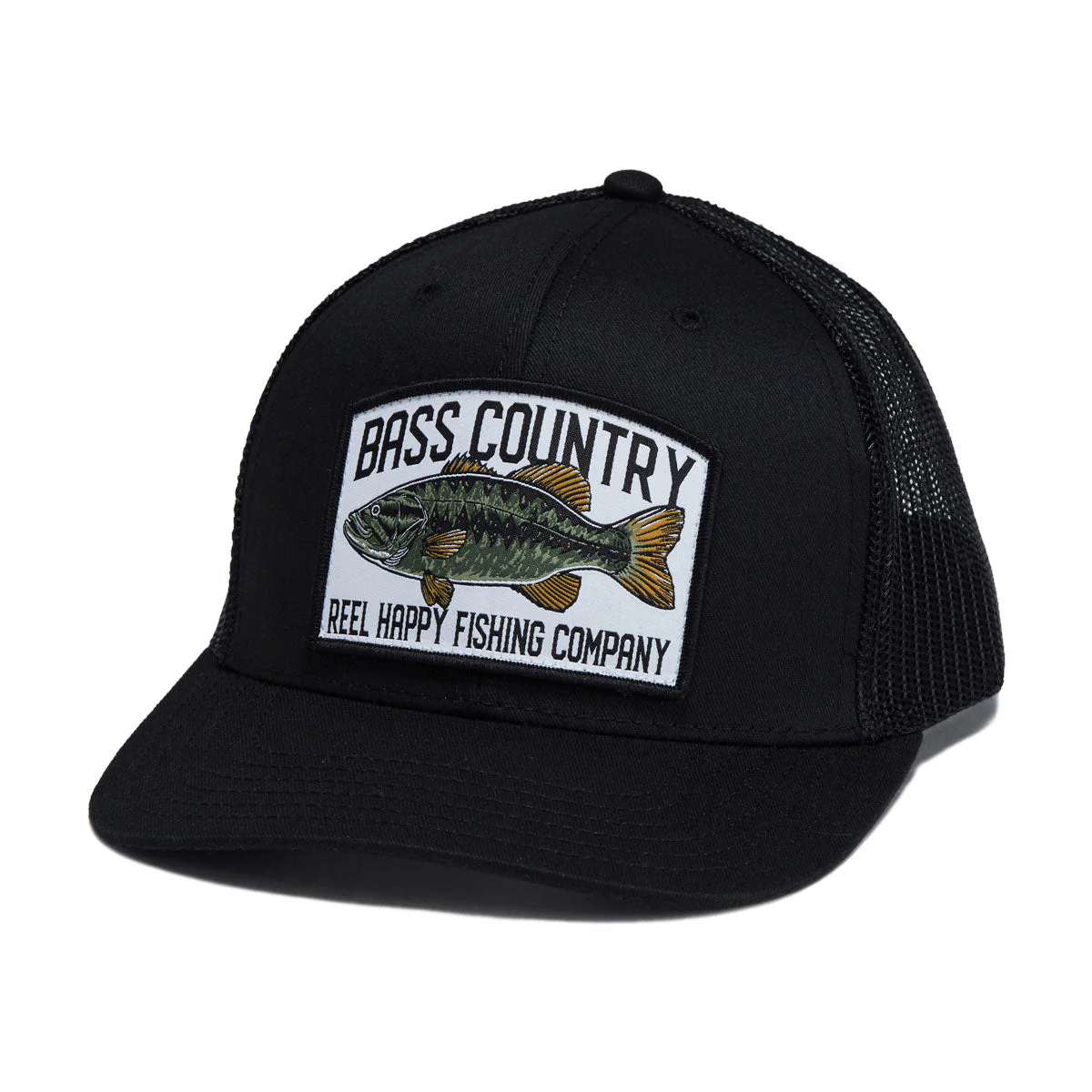 Reel Happy Bass Country Trucker Hat - Black
